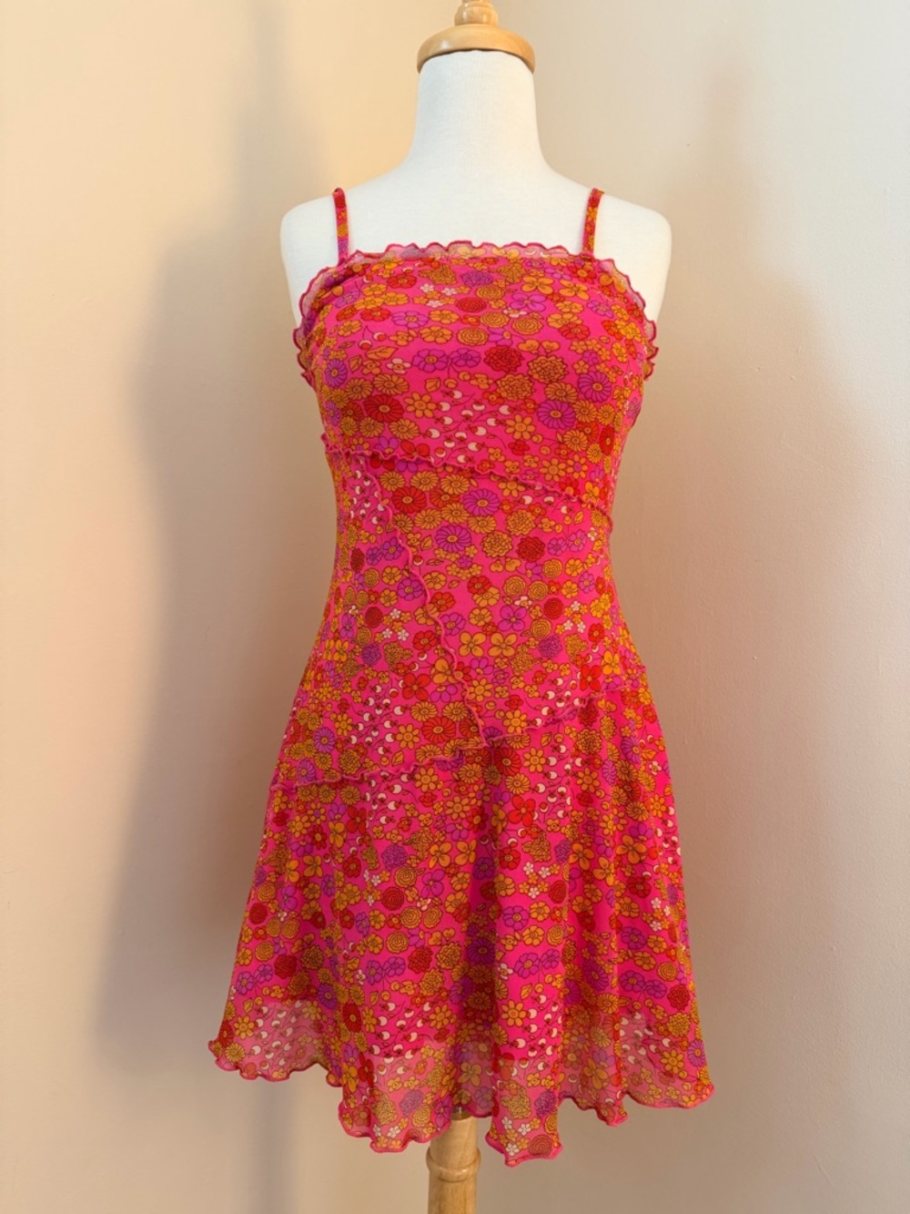 Y2K Pink Floral Mini Dress/Retro 90s/2000s size XS